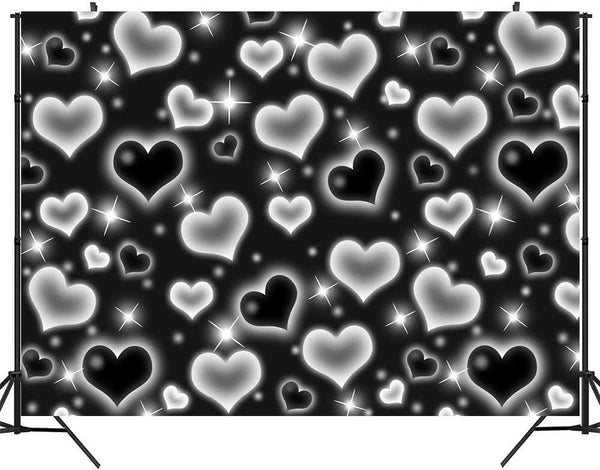 Black Heart Photo Backdrop Early 2000s Party Decorations Old School Backdrops Valentine's Day Glitter Heart - Hibrides