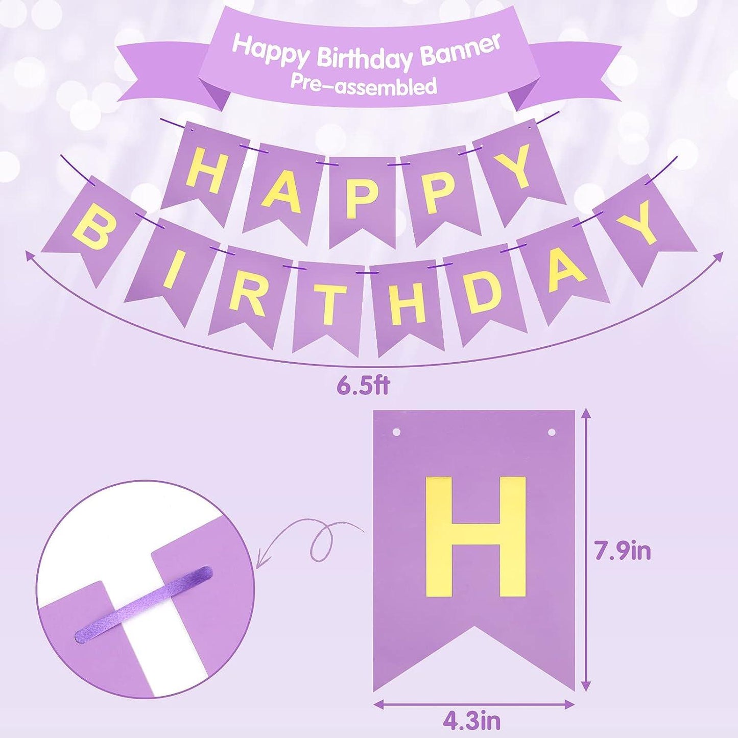 Purple Pink Birthday Party Decorations Set with Happy Birthday Banner, Tissue Paper Pompoms, Tassel Garland, and Circle Dots Garland - Hibrides