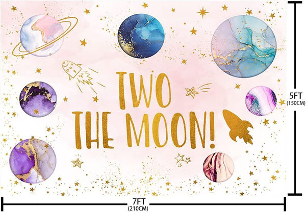 Two The Moon Backdrop Outer Space 2nd Birthday Decorations for Girls Rocket Planet Purple Galaxy Photography Background - Hibrides