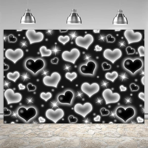 Black Heart Photo Backdrop Early 2000s Party Decorations Old School Backdrops Valentine's Day Glitter Heart - Hibrides