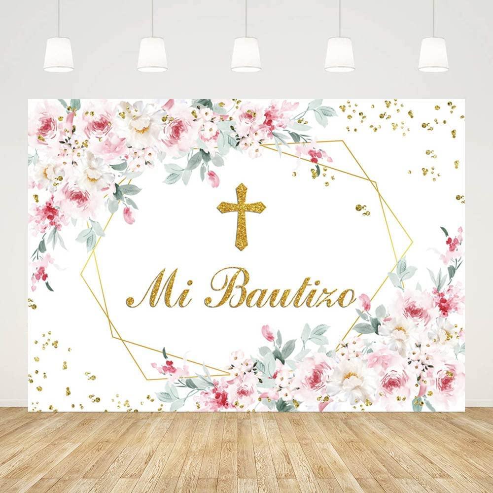 Mi Bautizo Backdrop Mexican Baptism Party Decorations God Bless Boy First Holy Communion Banner - Hibrides