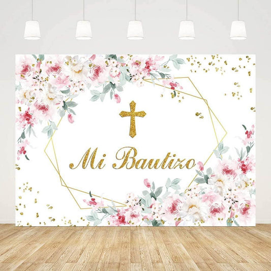 Mi Bautizo Backdrop Mexican Baptism Party Decorations God Bless Boy First Holy Communion Banner - Hibrides