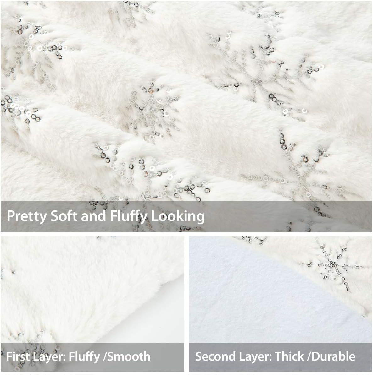 Christmas Tree Skirt - 48 inches Large White Luxury Faux Fur Tree Skirt Christmas Decorations Holiday Thick Plush Tree Xmas Ornaments - Hibrides