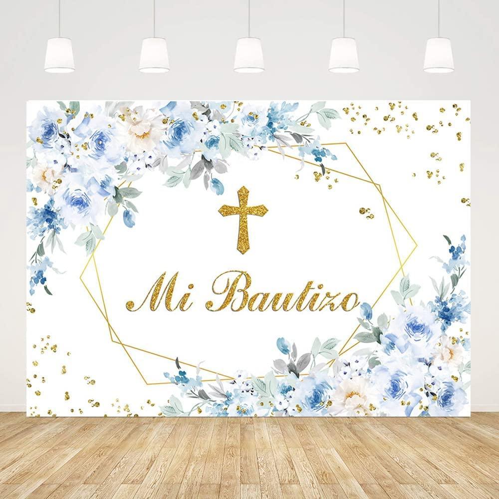 Mi Bautizo Backdrop Mexican Baptism Party Decorations God Bless Boy First Holy Communion Banner - Hibrides