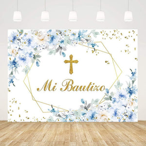 Mi Bautizo Backdrop Mexican Baptism Party Decorations God Bless Boy First Holy Communion Banner - Hibrides