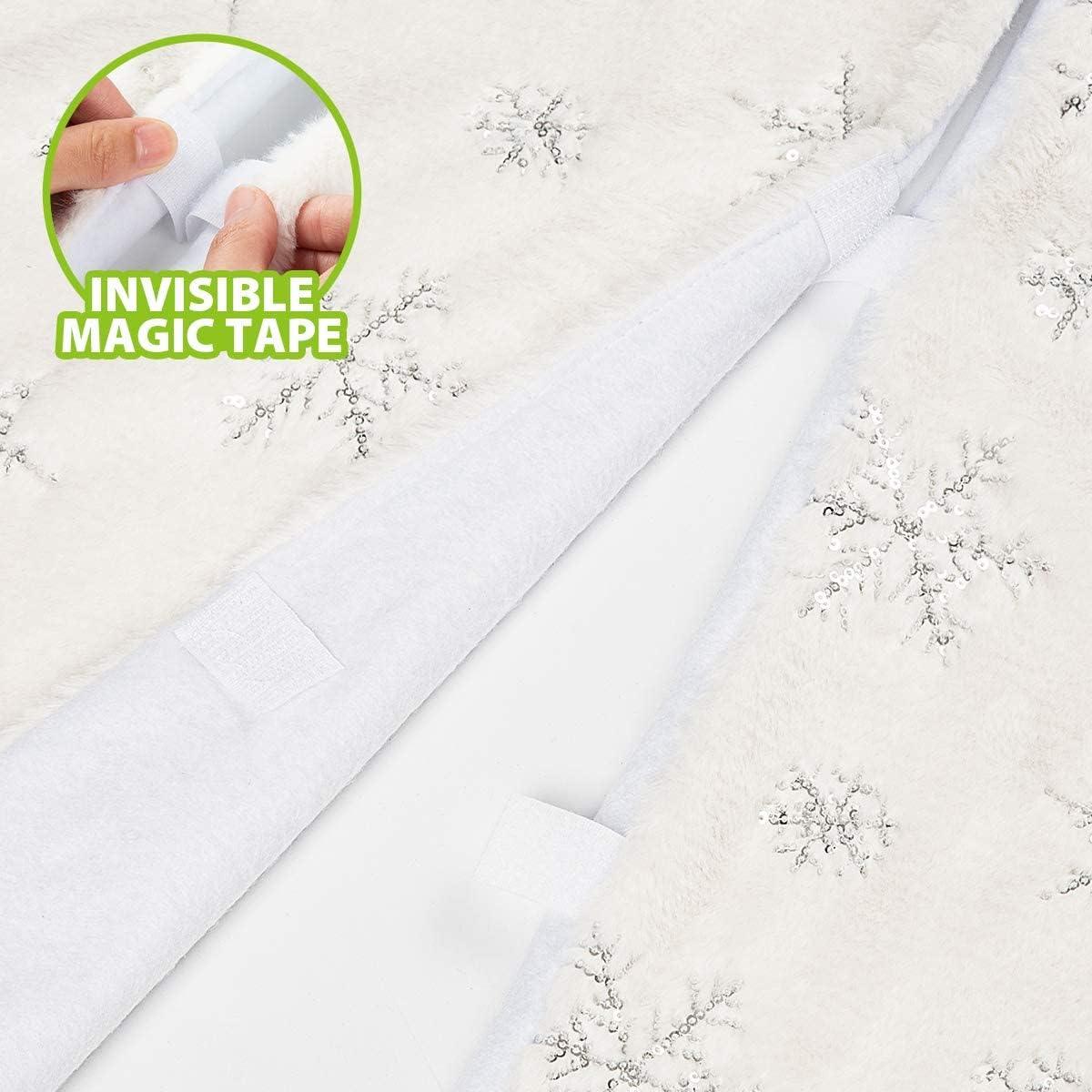 Christmas Tree Skirt - 48 inches Large White Luxury Faux Fur Tree Skirt Christmas Decorations Holiday Thick Plush Tree Xmas Ornaments - Hibrides