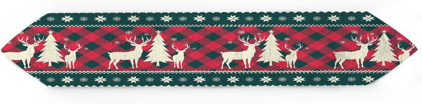 13X70 Inch Christmas Tree Elk Deer Table Runners Red Holiday Buffalo Checkered Plaid Non-Slip Burlap Table Runner