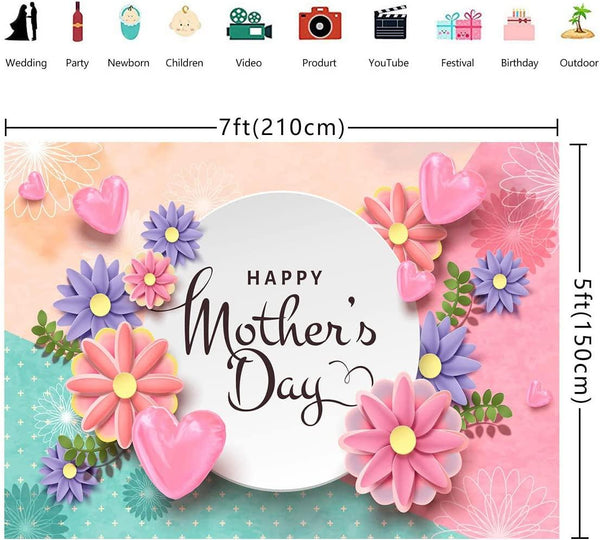 Mother's Day Pink Flowers Love Backdrop Happy Mothers Day Party Photography Backdrop - Hibrides