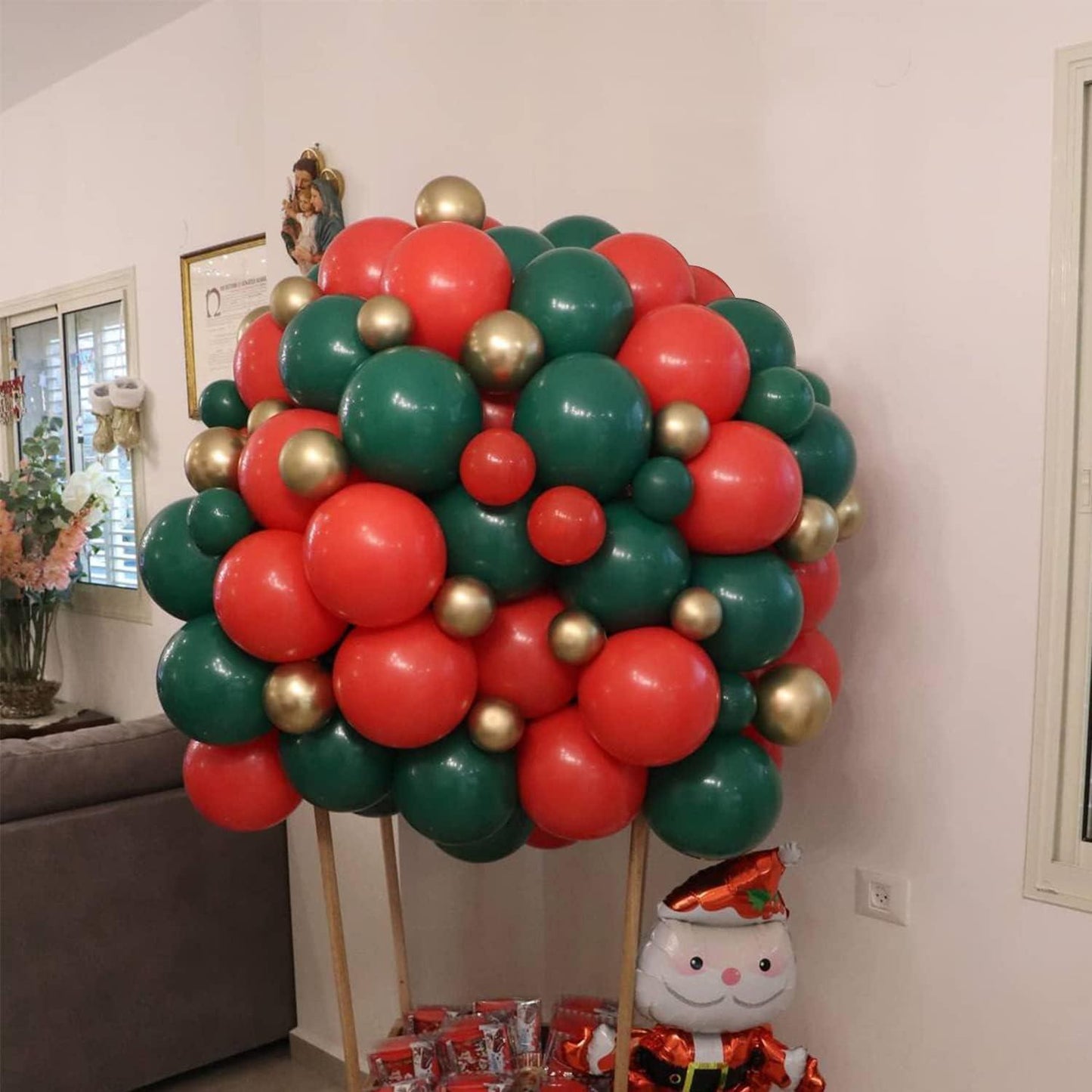 153pcs Christmas Balloon Garland Arch Kit Doubled Stuffed Red Green Gold Balloons Party Decorations for Xmas Snow Kids Birthday - Hibrides