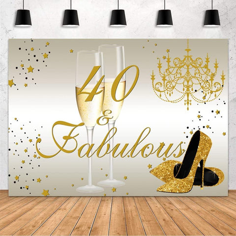 Happy 50th Birthday Backdrop for Women 50th Birthday Decoration Banner Gold High Heels and Champagne - Hibrides