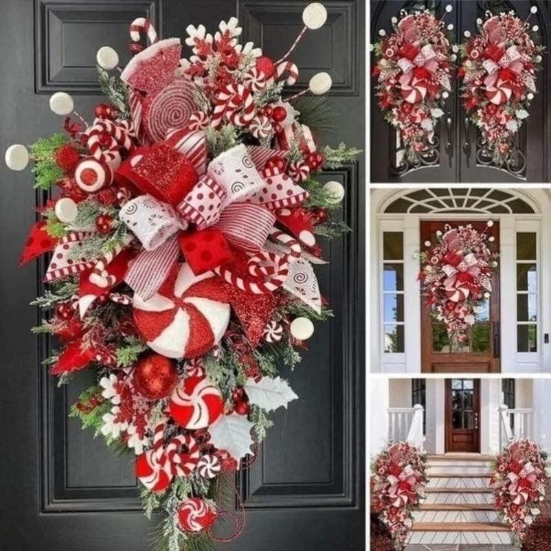 Christmas Candy Cane Wreath for Front Door Red White Teardrop Swag Candy Cane Christmas Stairway Decorations - Hibrides