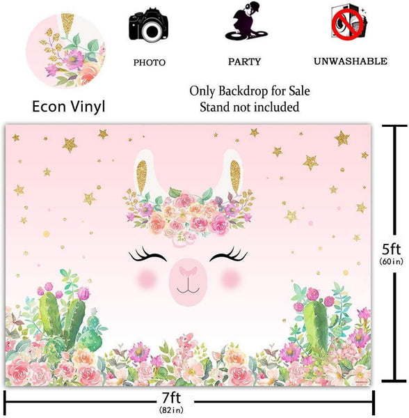 7x5FT Llama Birthday Party Backdrop Pink Alpaca Baby Shower Decoration Cactus Flower Photography Background - Hibrides