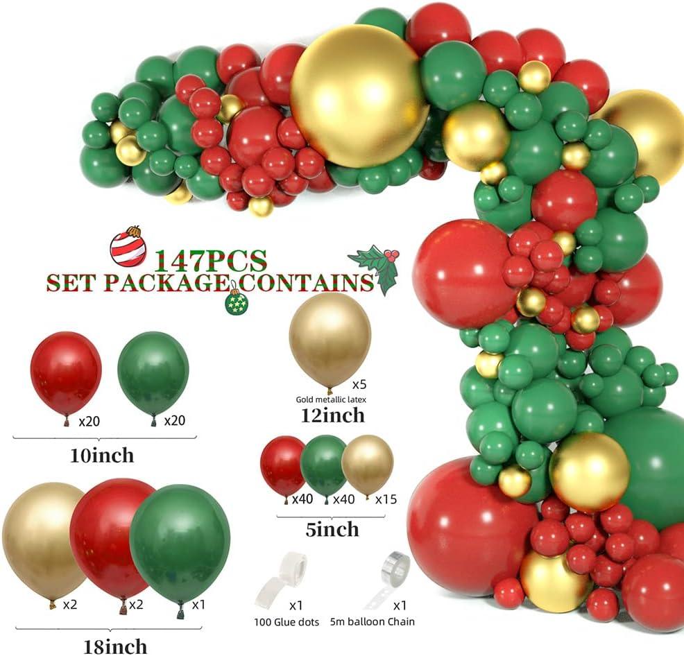 200PCS Christmas Balloons Garland Arch Kit Tree Red Green Metallic Golden White Latex Balloon for X-Mas Festival Birthday - Hibrides