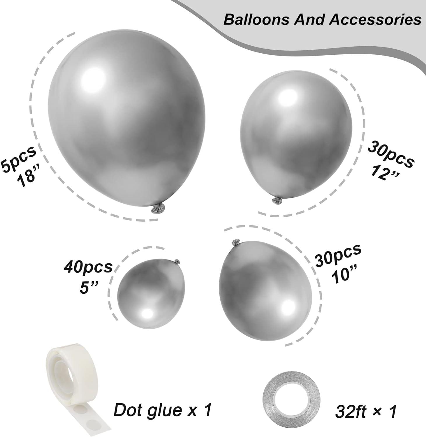 105pcs 5/10/12/18 Inch Metallic Silver Balloon Garland for Birthday Wedding Baby Shower Graduation Party Decorations - Hibrides