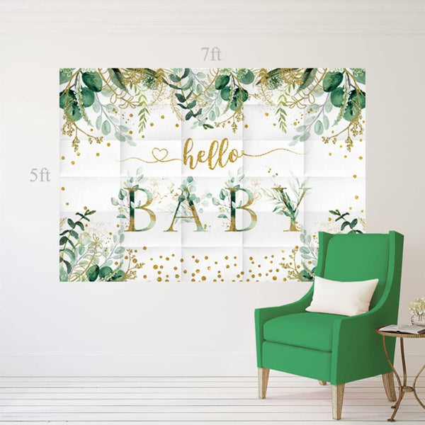 7x5ft Greenery Hello Baby Theme Backdrop for Jungle Safari Woodland Birthday Decor - Hibrides