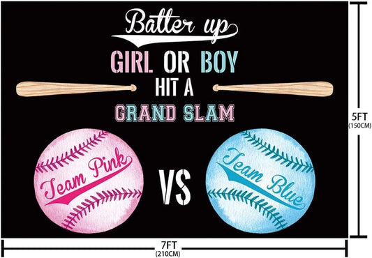 Baseball Gender Reveal Backdrop Girl or Boy Black Team Pink or Team Blue Sports Themed Photography Background - Hibrides