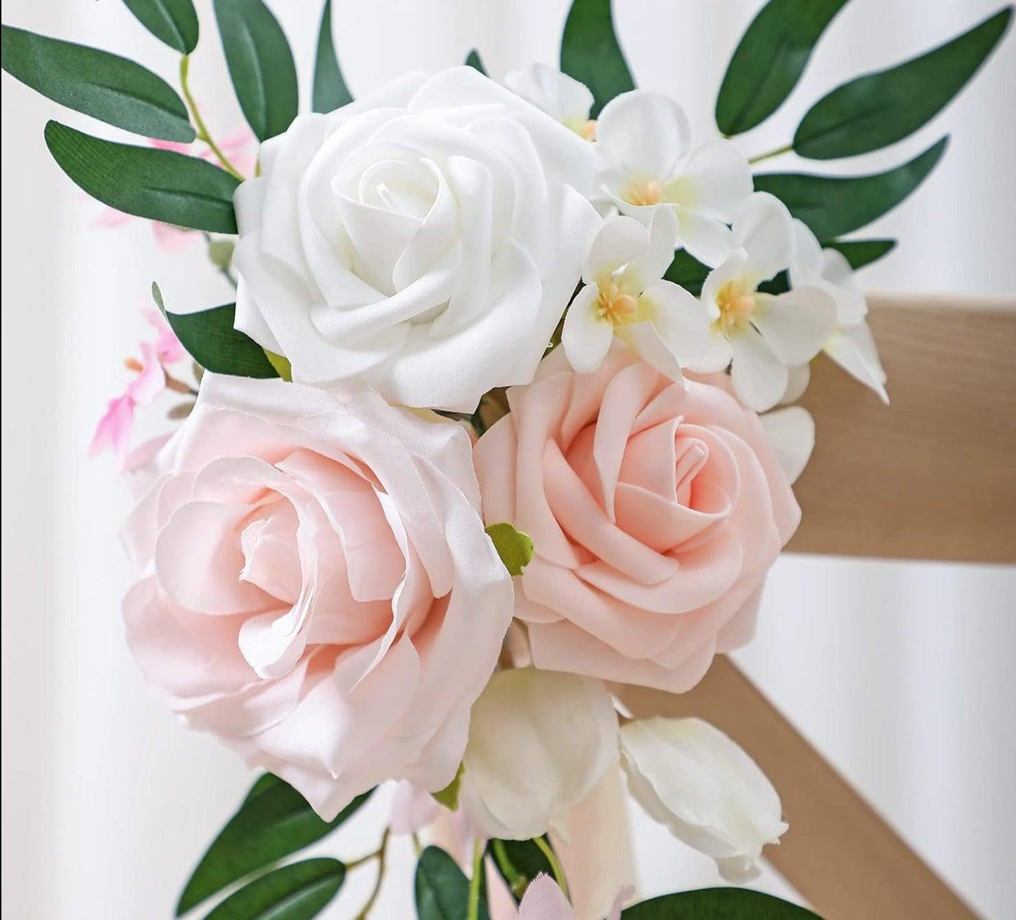 6pcs Outdoor Wedding Aisle Decorations Wedding Chair Decor for Wedding Ceremony White Wedding Artificial Flowers for Chair Decor Pew Flowers