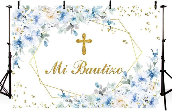 Mi Bautizo Backdrop Mexican Baptism Party Decorations God Bless Boy First Holy Communion Banner - Hibrides