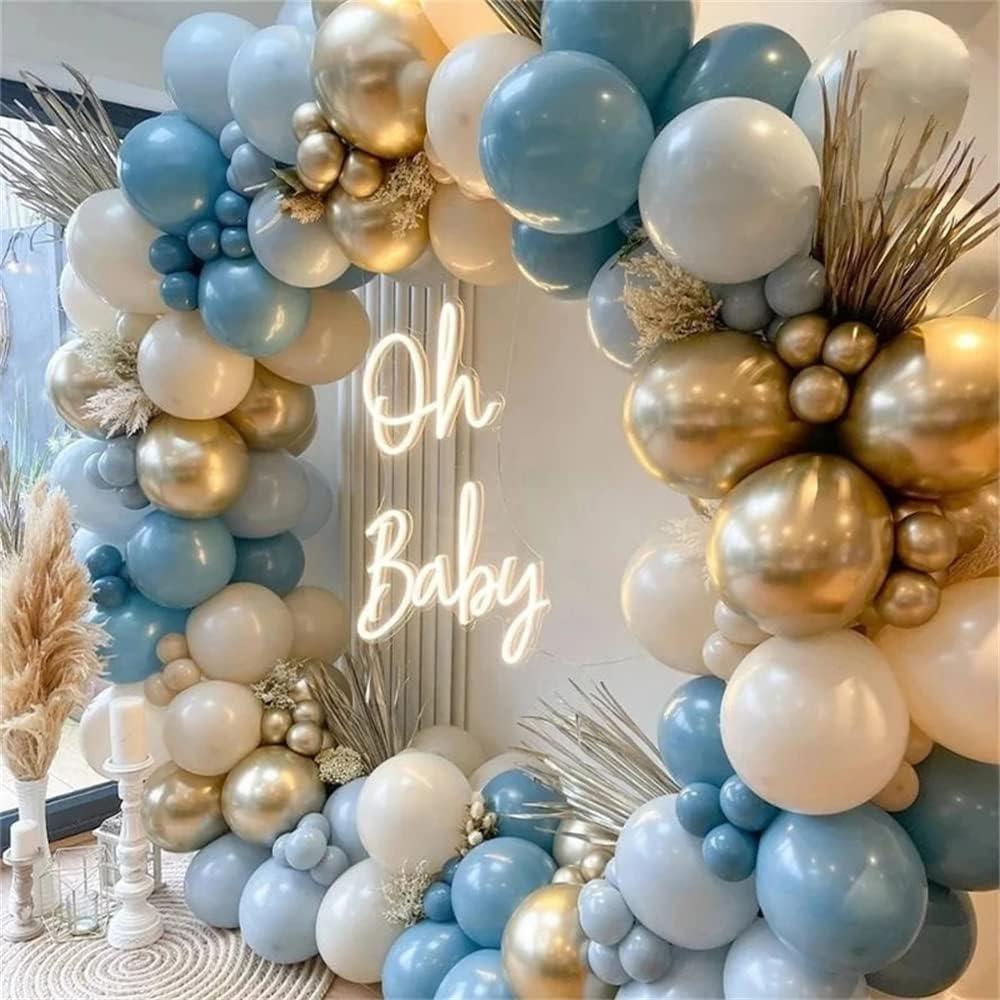 165pcs White Sand Pastel Macaron Blue Ocean Blue Chrome Gold Balloon Boho Baby Shower Wedding Boy Birthday Decoration - Hibrides