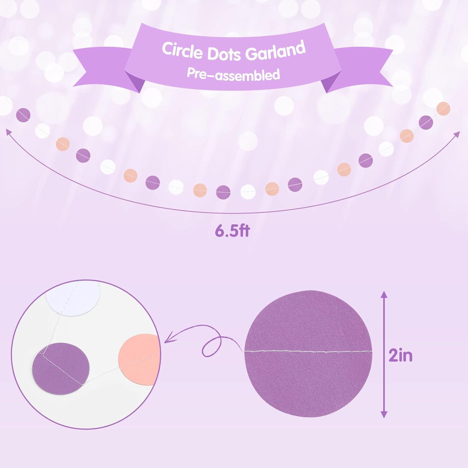 Purple Pink Birthday Party Decorations Set with Happy Birthday Banner, Tissue Paper Pompoms, Tassel Garland, and Circle Dots Garland - Hibrides