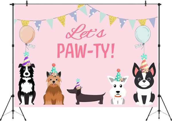 7x5ft Puppy Dog Happy Birthday Themed Backdrops Pet Pink Girl Photography Backdrop - Hibrides