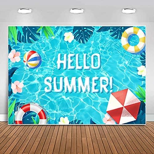 Hello Summer Pool Party Backdrop Tropical Swimming Ring Balls Hawaiian Birthday Photography Background - Hibrides