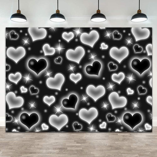 Black Heart Photo Backdrop Early 2000s Party Decorations Old School Backdrops Valentine's Day Glitter Heart - Hibrides