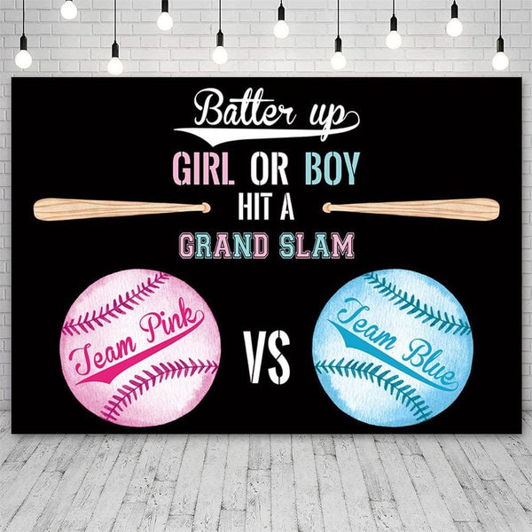 Baseball Gender Reveal Backdrop Girl or Boy Black Team Pink or Team Blue Sports Themed Photography Background - Hibrides