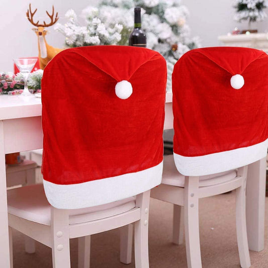 6PCS Christmas Chair Covers,Santa Claus Hat Slipcover Xmas Chair Back Cover for Christmas Dinning Room Decoration - Hibrides