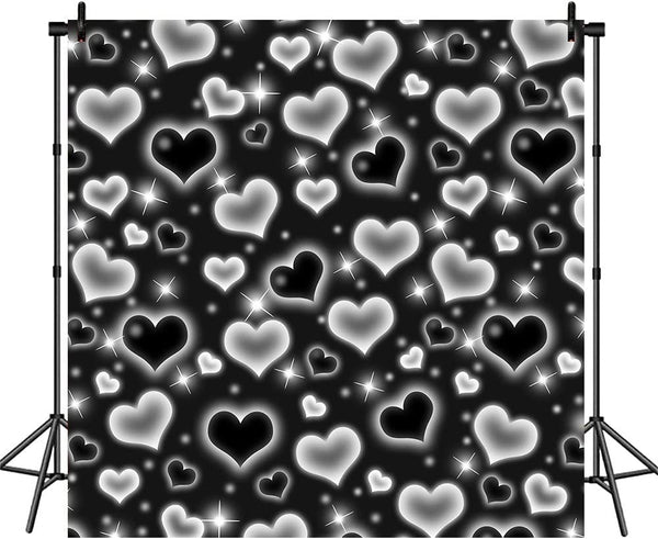 Black Heart Photo Backdrop Early 2000s Party Decorations Old School Backdrops Valentine's Day Glitter Heart - Hibrides