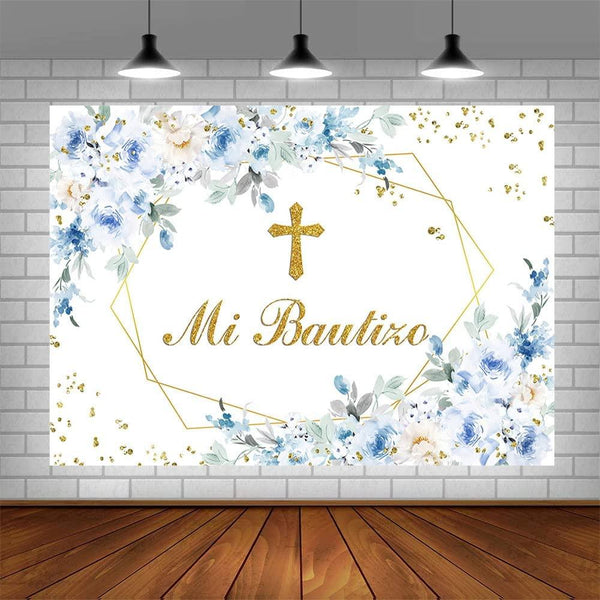Mi Bautizo Backdrop Mexican Baptism Party Decorations God Bless Boy First Holy Communion Banner - Hibrides