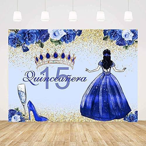 Quinceanera Backdrop for Girl Happy 15th Birthday Background Pink Flowers High Heels Crown Princess Birthday Party Decorations - Hibrides