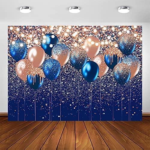 Rose Gold and Navy Glitter Balloon Backdrop for Adult Kids Birthday Party Photography Background - Hibrides