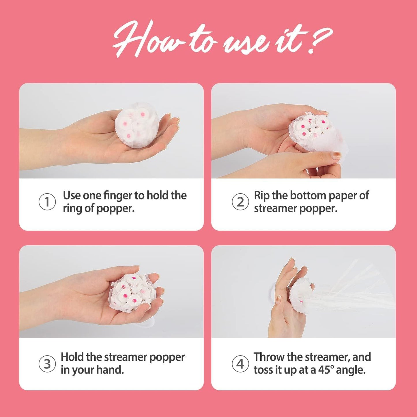 24pack Confetti Poppers,Romantic White Hand Throw Streamers Poppers,No Mess Crackers for Wedding Exit, Wedding Send Off Idea