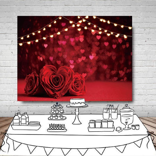 Valentine's Backdrop Red Rose Flower Love Hearts Photo Background Glitter Hearts Backdrops - Hibrides