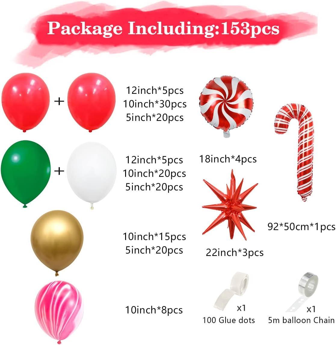 153pcs Christmas Balloon Garland Arch Kit Doubled Stuffed Red Green Gold Balloons Party Decorations for Xmas Snow Kids Birthday - Hibrides
