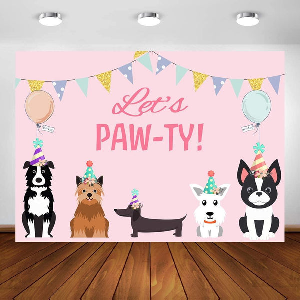 7x5ft Puppy Dog Happy Birthday Themed Backdrops Pet Pink Girl Photography Backdrop - Hibrides