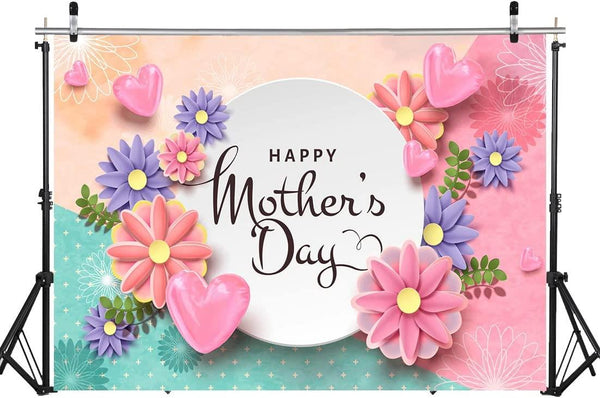 Mother's Day Pink Flowers Love Backdrop Happy Mothers Day Party Photography Backdrop - Hibrides