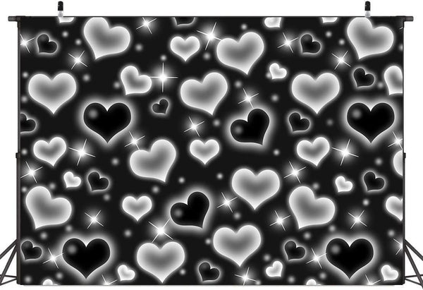 Black Heart Photo Backdrop Early 2000s Party Decorations Old School Backdrops Valentine's Day Glitter Heart - Hibrides