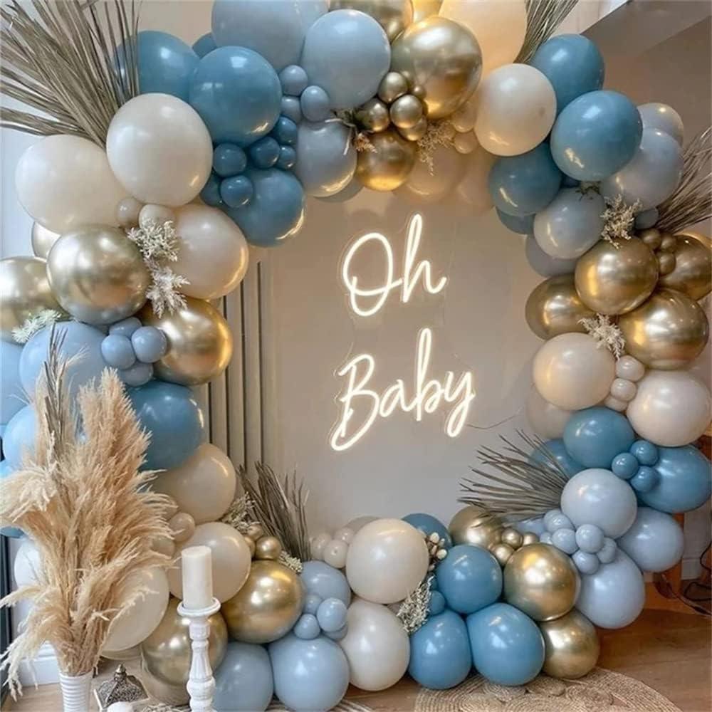 165pcs White Sand Pastel Macaron Blue Ocean Blue Chrome Gold Balloon Boho Baby Shower Wedding Boy Birthday Decoration - Hibrides