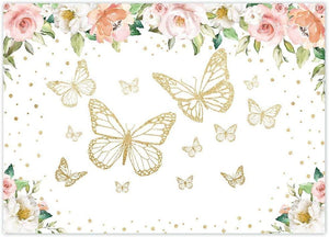 7x5FT Butterfly Party Backdrop Flower Photography Background Girl Floral Baby Shower Princess 1st Birthday Banner Decoration - Hibrides