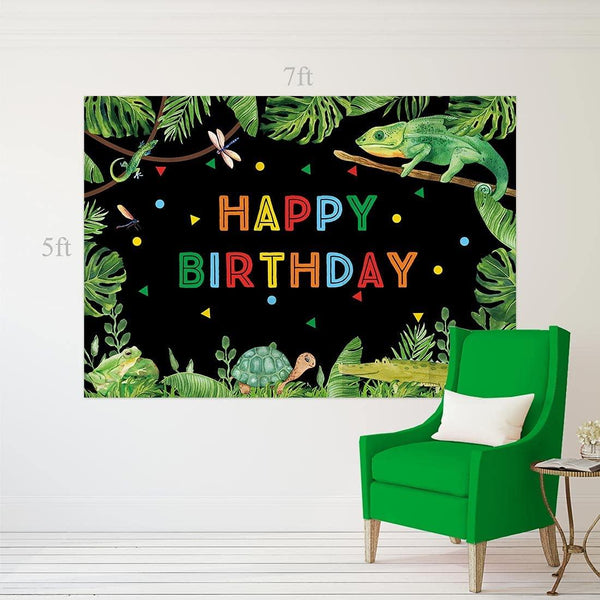 82" x 59" Reptile Swamp Birthday Backdrop Child Jungle Photography Background Wild One Party Banner - Hibrides