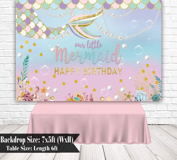 Under The Sea Little Mermaid Backdrop Girl Princess Birthday Party Photography Background Purple Pink Scales Gold Glare Glitter Pearl Banner - Hibrides