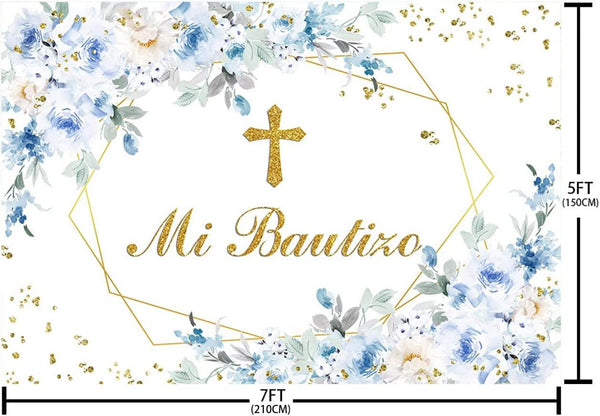 Mi Bautizo Backdrop Mexican Baptism Party Decorations God Bless Boy First Holy Communion Banner - Hibrides