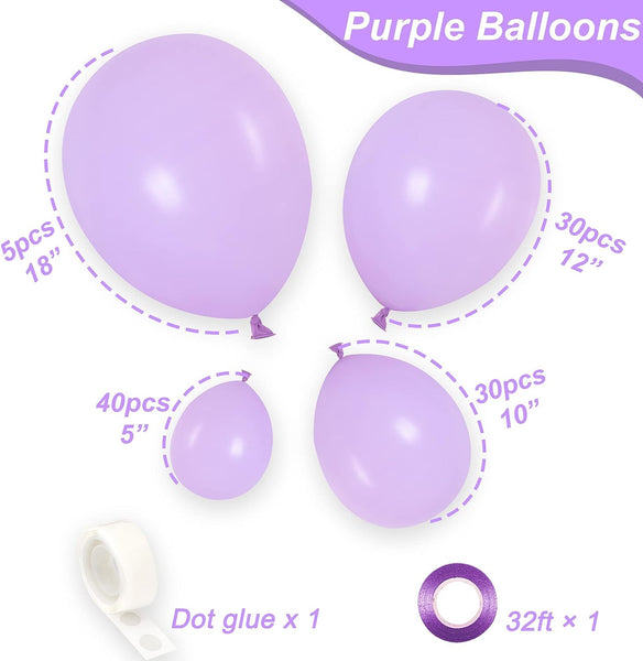 105pcs 5/10/12/18 Inches for Garland Arch, Baby Purple Latex Balloons for Birthday Baby Shower Wedding - Hibrides