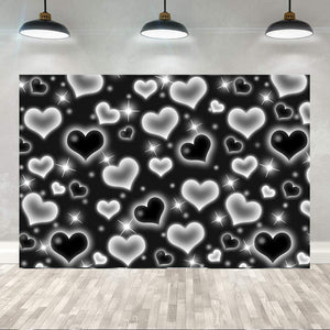 Black Heart Photo Backdrop Early 2000s Party Decorations Old School Backdrops Valentine's Day Glitter Heart - Hibrides