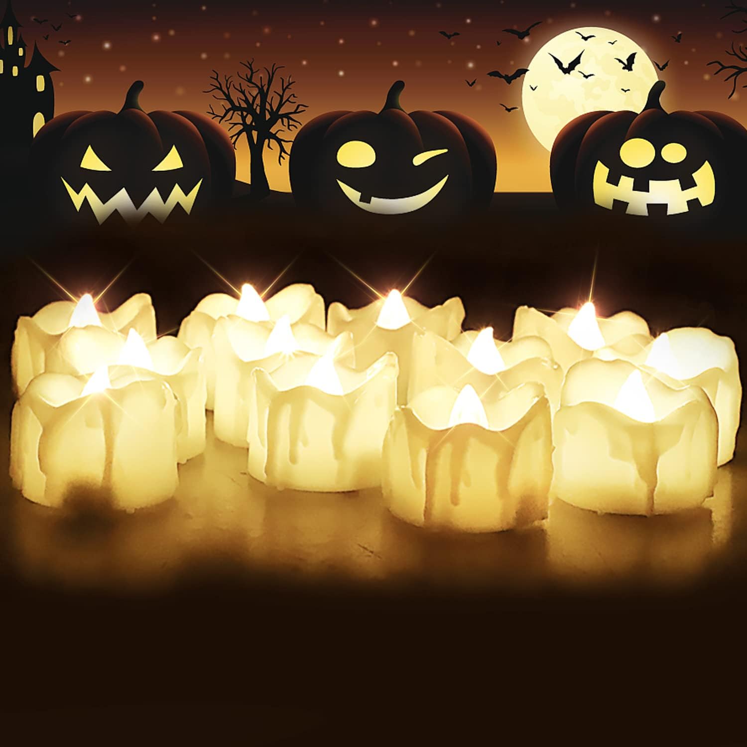 12pcs Timer Tea Lights, Flameless Flickering Battery Operated, Auto-On 6 Hours and Off 18 Hours Everyday, Batteries Included
