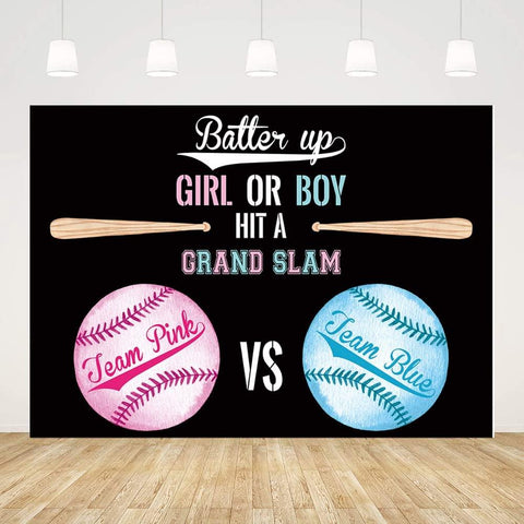 Baseball Gender Reveal Backdrop Girl or Boy Black Team Pink or Team Blue Sports Themed Photography Background - Hibrides