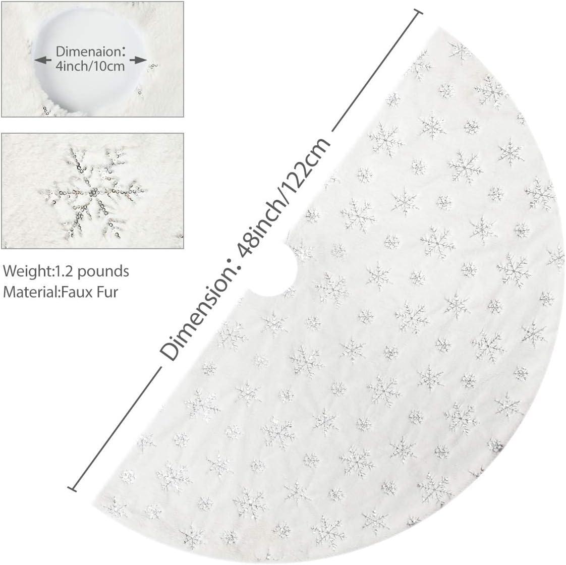 Christmas Tree Skirt - 48 inches Large White Luxury Faux Fur Tree Skirt Christmas Decorations Holiday Thick Plush Tree Xmas Ornaments - Hibrides