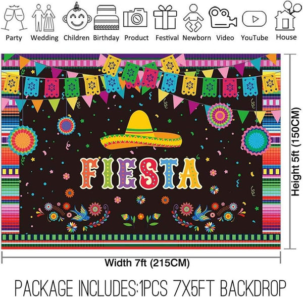 Mexican Fiesta Theme Backdrop for Photography Festival Birthday Party Decor Cinco De Mayo Carnival Colorful Flags - Hibrides
